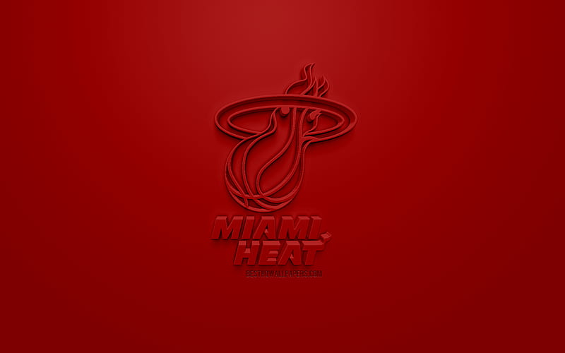 Miami Heat, creative 3D logo, red background, 3d emblem, American basketball club, NBA, Miami, Florida, USA, National Basketball Association, 3d art, basketball, 3d logo, HD wallpaper
