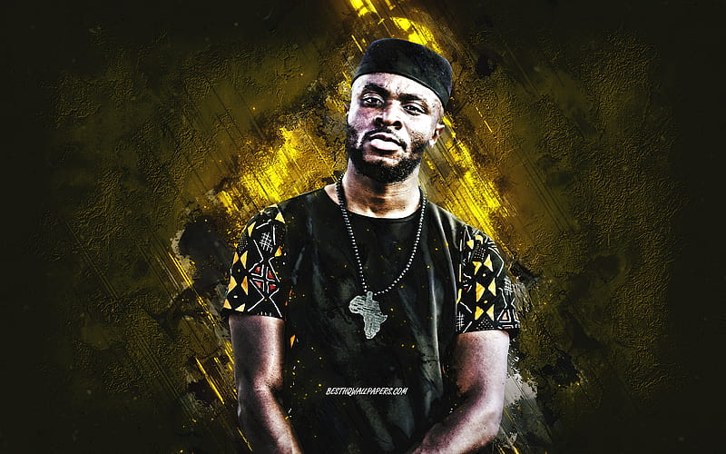 Fuse ODG, British rapper, Nana Richard Abiona, yellow stone background, grunge art, HD wallpaper