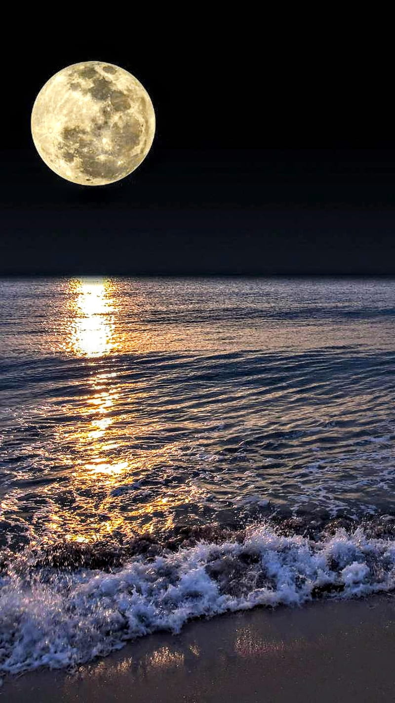 Mfy, gece, ayy, moonshine, night, sea, ocean, nature, moon, HD phone wallpaper