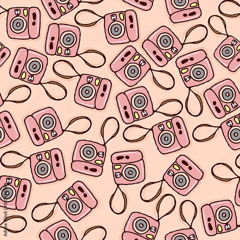 seamless pattern with pocket camera isolated on pink background. hand drawn vector. vintage and retro style. doodle, cartoon. modern scribble for kids, , cover, fabric, wrapping paper, gift. Stock Vector, HD phone wallpaper