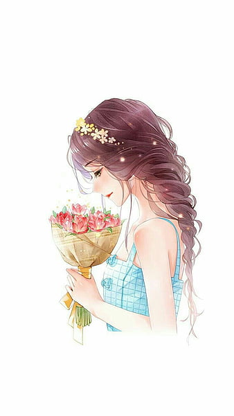 sketch the girl is standing with her back with a bouquet of tulip flowers,  in jeans and a T-shirt 12751158 Vector Art at Vecteezy