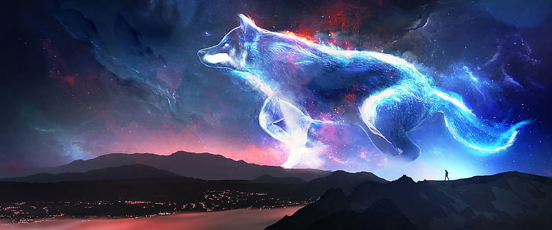 Wolf Fantasy Art, Dual Monitor Wolf, HD wallpaper