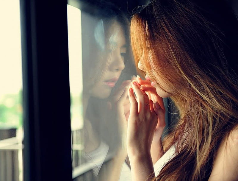 there are no more you, brunette, windows, sadness, girl, lips, outlook, HD wallpaper