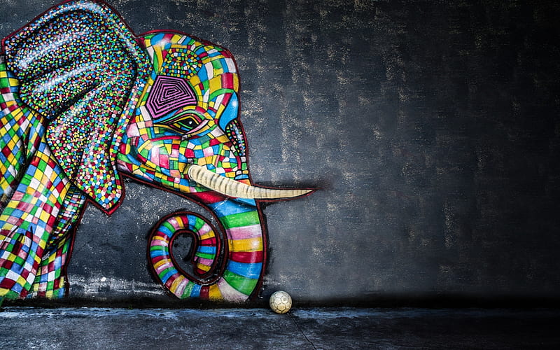 Elephant, grafitti, colorful, wall, HD wallpaper