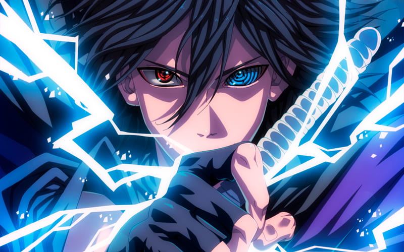 Sasuke Uchiha, neon lights, manga, artwork, anime characters, Naruto, HD wallpaper