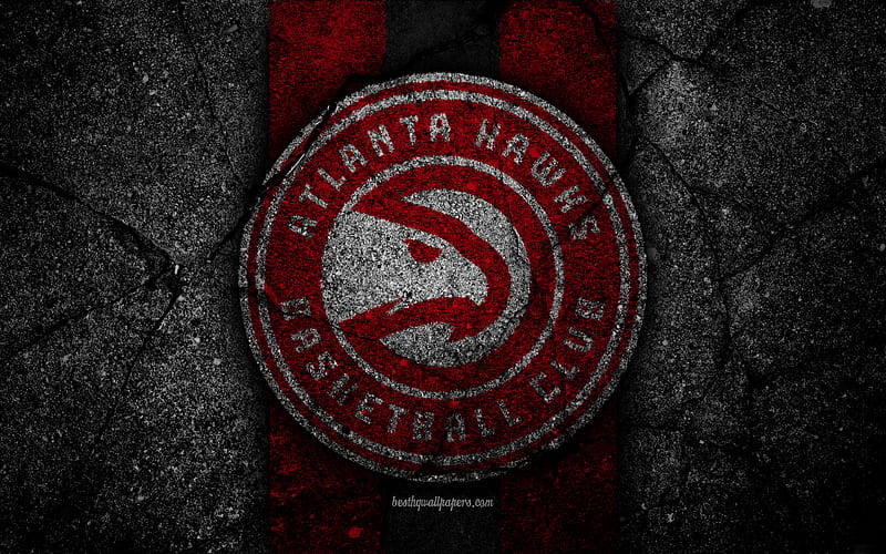 Atlanta Hawks, NBA logo, black stone, basketball, Eastern Conference, asphalt texture, USA, creative, basketball club, Atlanta Hawks logo, HD wallpaper