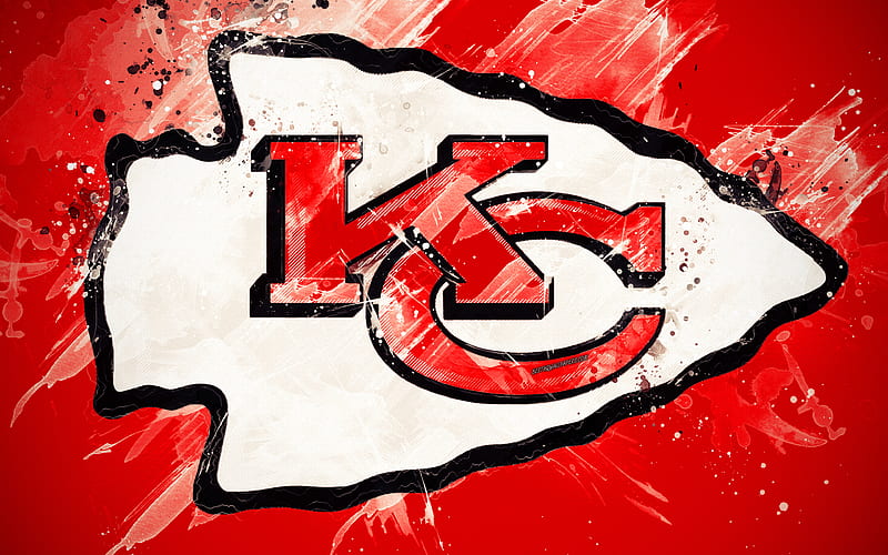 Kansas City Chiefs logo, grunge art, American football team, emblem, red background, paint art, NFL, Kansas City, Missouri, USA, National Football League, creative art, HD wallpaper