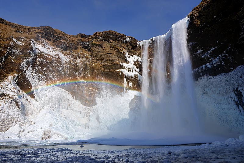 4k Free Download Winter At Skogafoss Waterfall Iceland Iceland