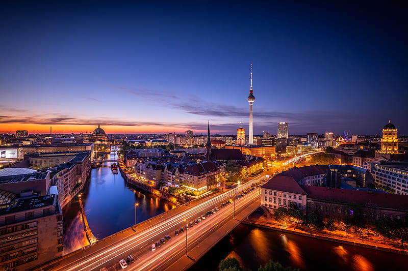 Berlin, Germany, Bridge, Berlin, Evening, Germany, City, HD wallpaper