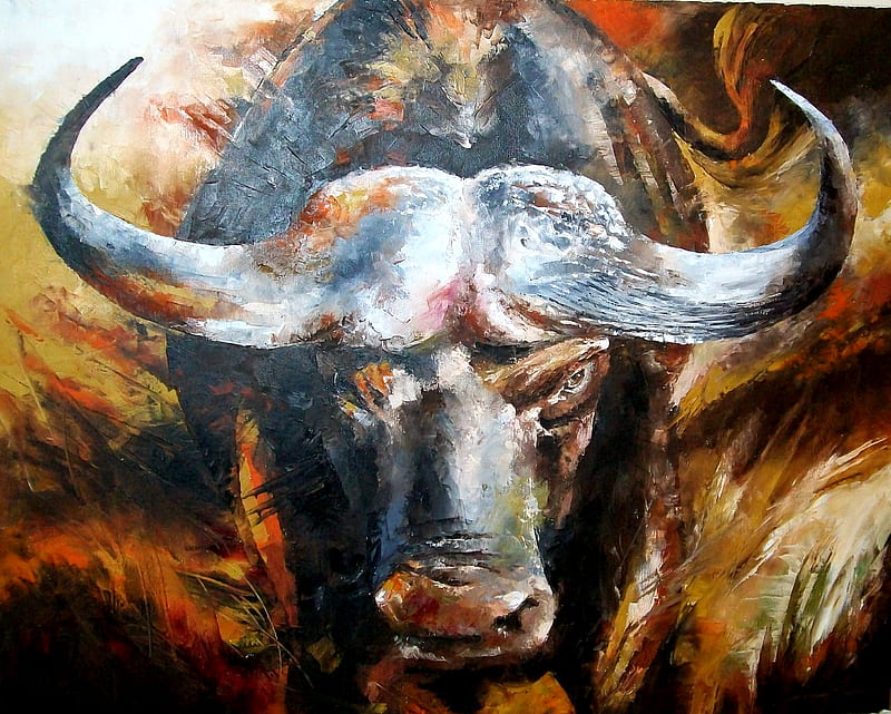 African Buffalo, painting, buffalo, art, africa, HD wallpaper