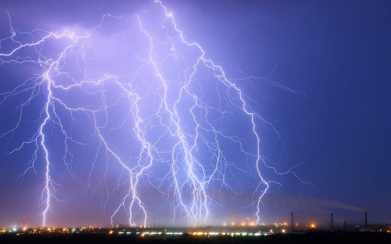 lightning, thunderstorm, natural phenomenon, rain, night, HD wallpaper
