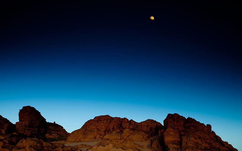 Desert Blue Night, rocks, desert, view, bonito, scence, stones, moon, dark, beauty, nature, blue, night, HD wallpaper