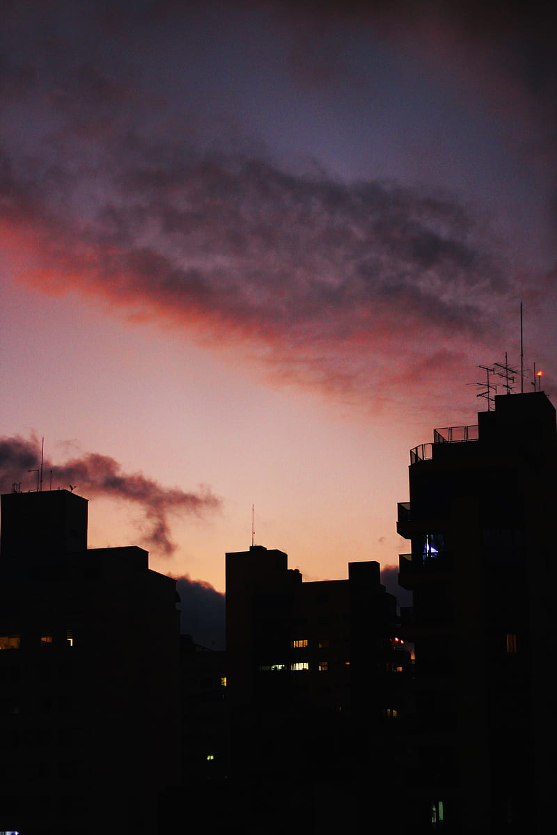 city, silhouette, sunset, buildings, HD phone wallpaper