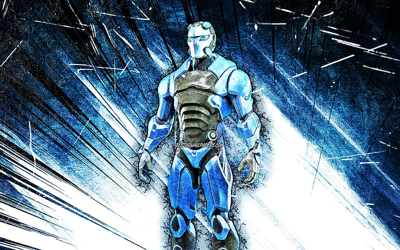 Carbide Skin, grunge art, Fortnite Battle Royale, blue abstract rays, Fortnite characters, Carbide, Fortnite, Carbide Fortnite, HD wallpaper