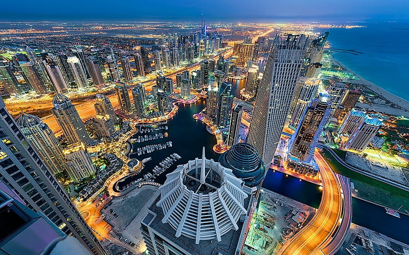Dubai, UAE, night, skyscrapers, cityscape, East, HD wallpaper