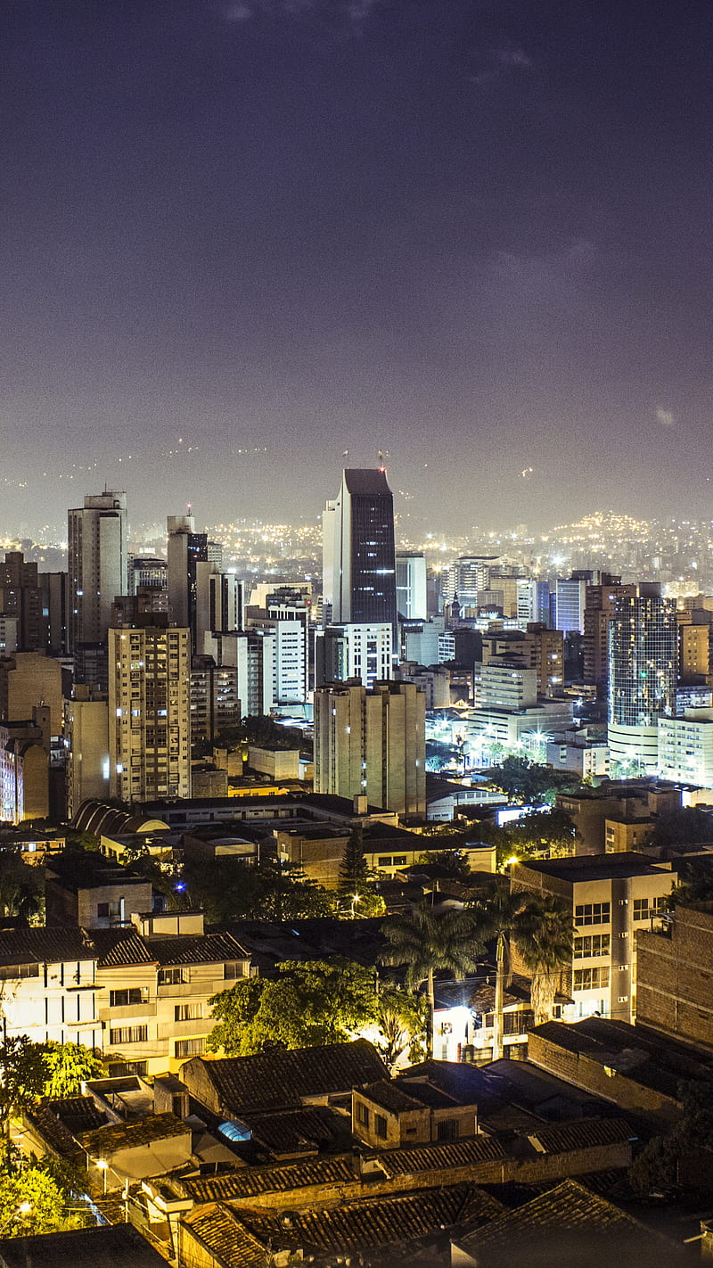 Colombia , city, cityscape, medellin, night, HD phone wallpaper