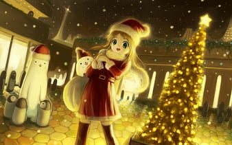 Christmas Girls With Blond Brown Hair Celebration Of Christmas And New Year Anime  Christmas Picture Desktop Hd Wallpapers 2560x1440  Wallpapers13com