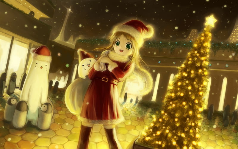 Christmas Anime, christmas tree, christmas, anime, kitty, HD wallpaper |  Peakpx