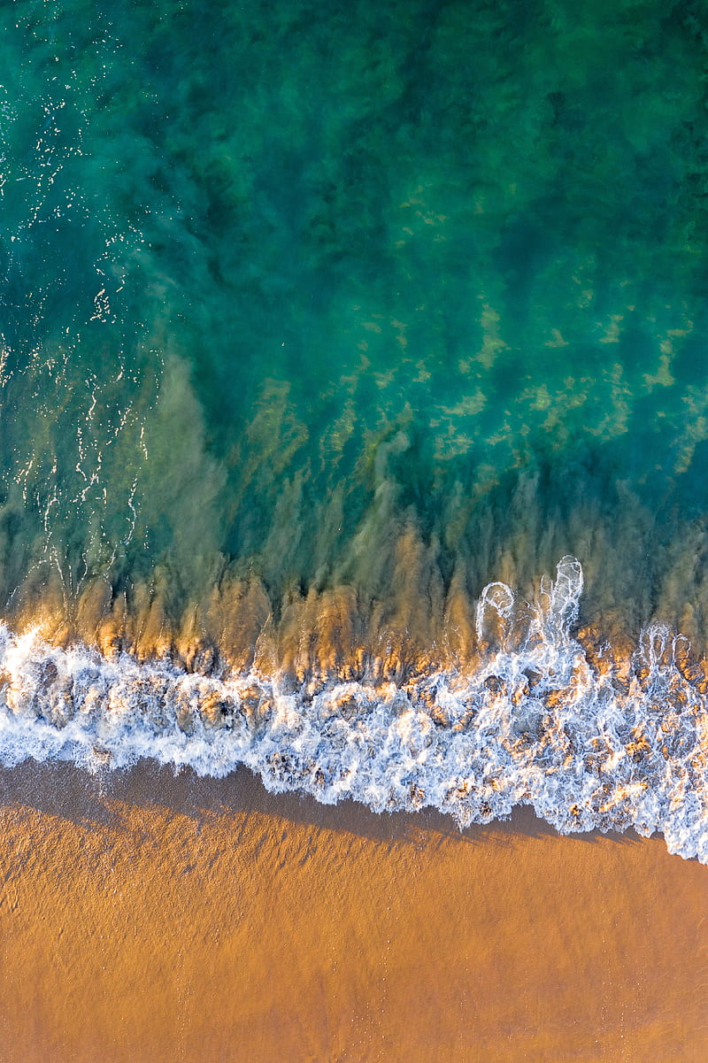 waves, sea, beach, aerial view, HD phone wallpaper
