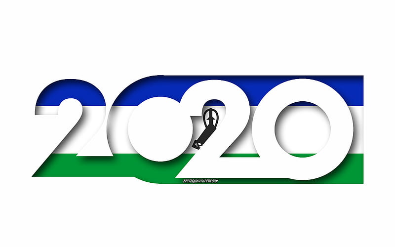 Lesotho 2020, Flag of Lesotho, white background, Lesotho, 3d art, 2020 concepts, Lesotho flag, 2020 New Year, 2020 Lesotho flag, HD wallpaper