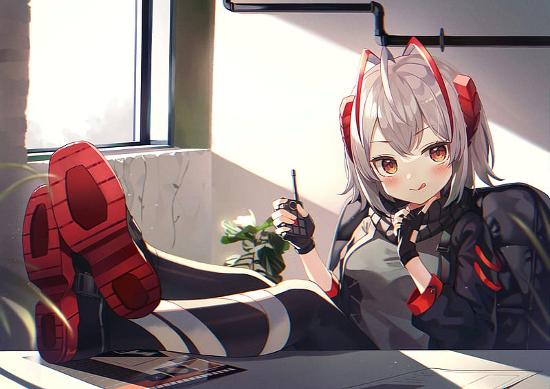 w, arknights, anime games, blushes, scarf, gray hair, Anime, HD wallpaper