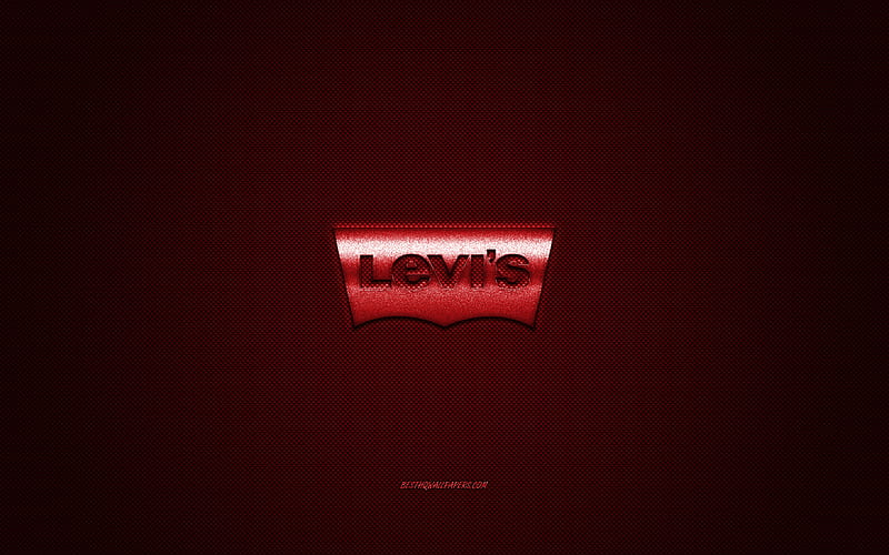 Levis logo, metal emblem, apparel brand, red carbon texture, global apparel brands, Levis, fashion concept, Levis emblem, Levi Strauss, HD wallpaper