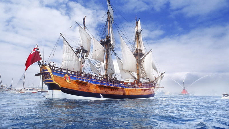 The Voyage Has Begun, ships, ocean, sailing, voyage, tall ships, sea, HD wallpaper
