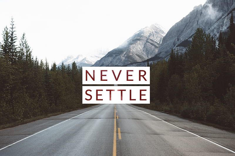 Never Settle, mountain, road, roads, air, forest, logo, sierra, HD wallpaper