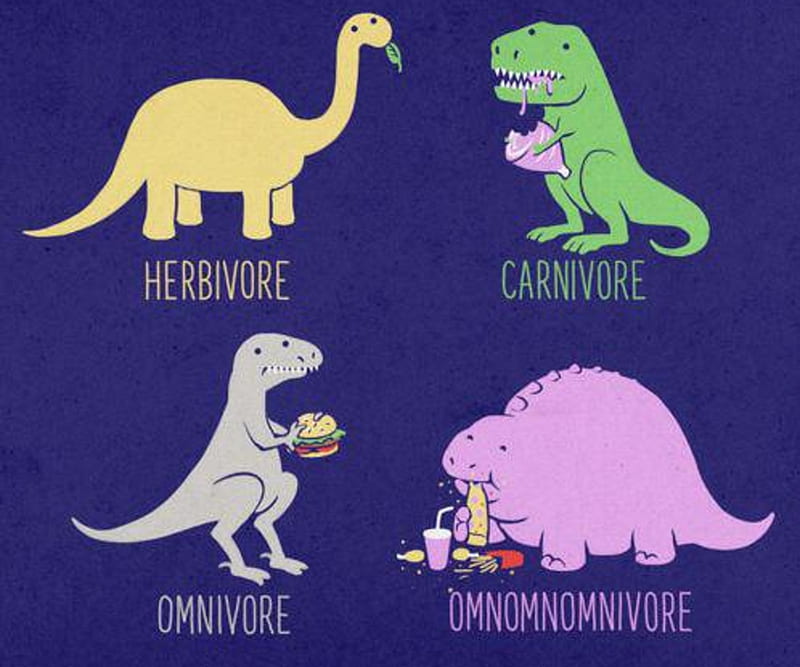 Omnomnom, dinosaur, fat, funny, habit, HD wallpaper