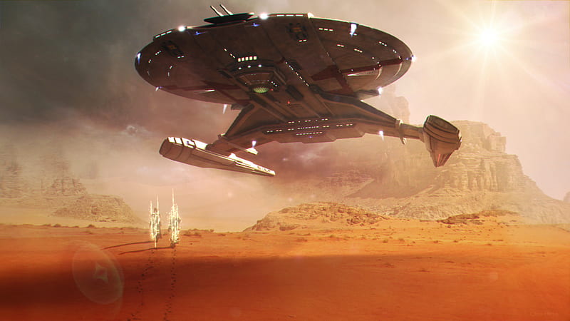 Scifi Desert Spaceship Star Trek, star-trek, spaceship, artist, artwork, digital-art, HD wallpaper