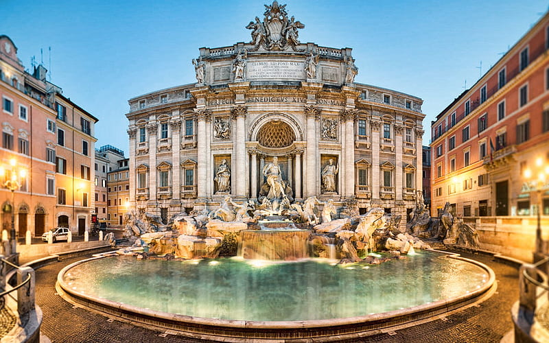 Rome, Trevi Fountain, morning, sunrise, beautiful fountain, Rome landmark, Italy, HD wallpaper