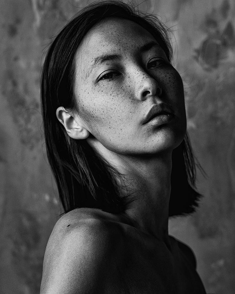 model, Asian, women, monochrome, Aleksey Trifonov, portrait, face, HD phone wallpaper