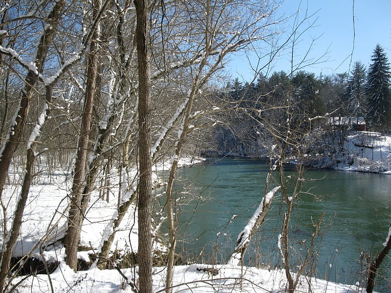 Jackson River at Natural Well, winter scenes, snow, jackson river, covington, va, HD wallpaper