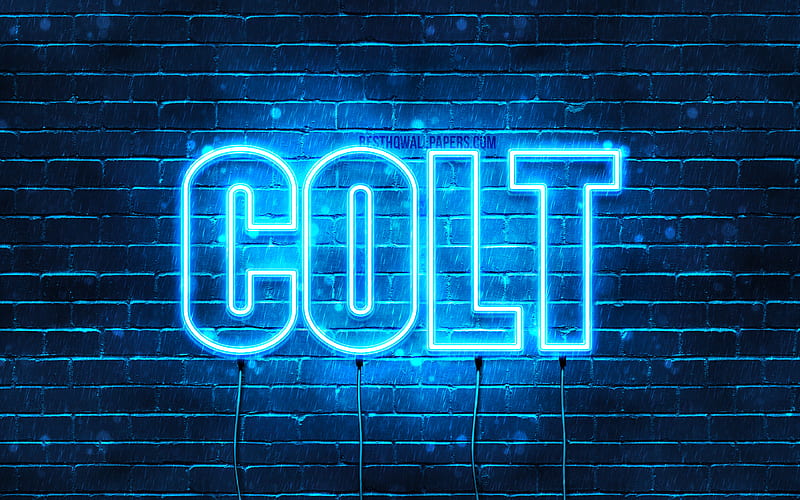 Colt with names, horizontal text, Colt name, blue neon lights, with Colt name, HD wallpaper