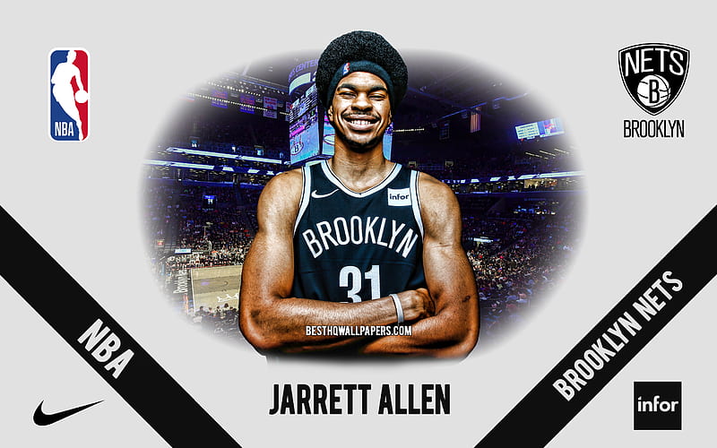 Jarrett Allen, Brooklyn Nets, American Basketball Player, NBA, portrait, USA, basketball, Barclays Center, Brooklyn Nets logo, HD wallpaper