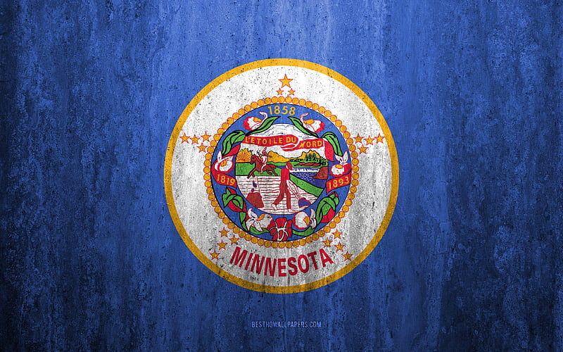 Flag of Minnesota stone background, American state, grunge flag, Minnesota flag, USA, grunge art, Minnesota, flags of US states, HD wallpaper