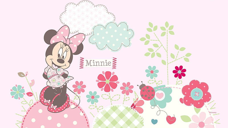 Minnie Mouse Around Flowers With Pink Background Minnie Mouse, HD wallpaper