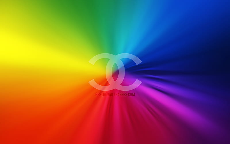 Chanel logo vortex, rainbow backgrounds, creative, artwork, brands, Chanel, HD wallpaper
