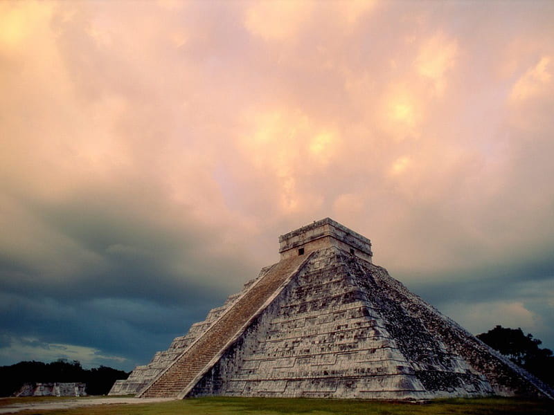 Chichen Itza, yucatan, pyramids, mayan ruins, god of resurrection, mexico, kukulkan, mayan, pyramidal, pyramid, god, HD wallpaper