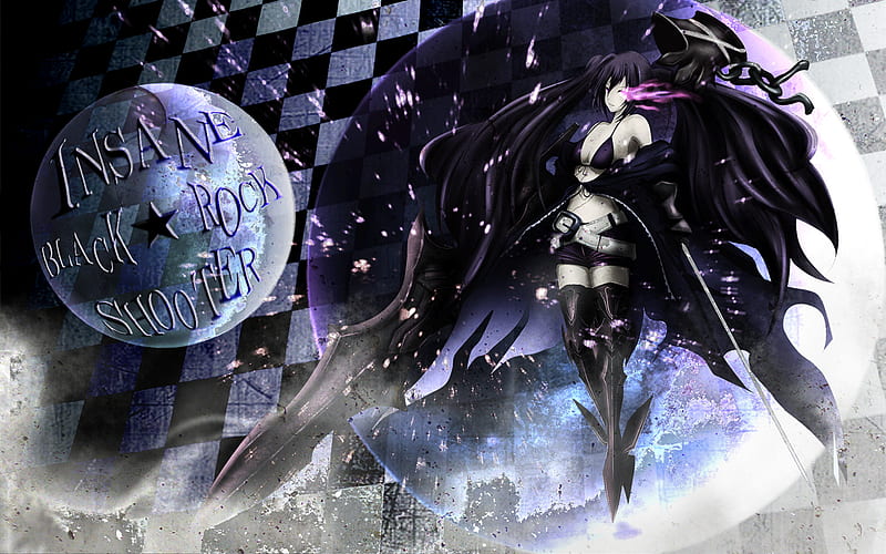 Smile of Death, dark outfit, anime, black rock shooter, purple flame, brs, HD wallpaper