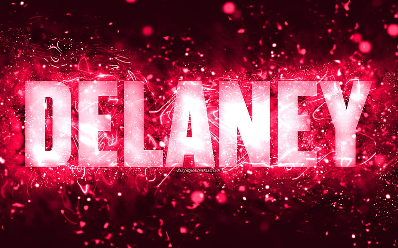 Happy Birtay Delaney, pink neon lights, Delaney name, creative, Delaney Happy Birtay, Delaney Birtay, popular american female names, with Delaney name, Delaney, HD wallpaper