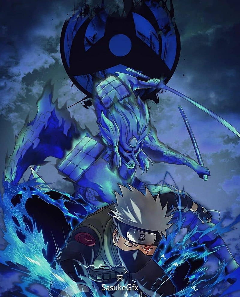 Kakashi, naruto, electric blue, HD phone wallpaper