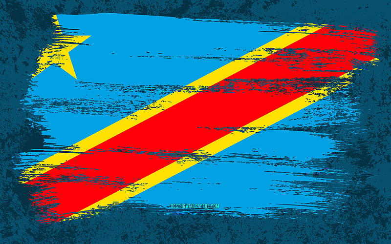 Flag of Democratic Republic of Congo, grunge flags, African countries, national symbols, brush stroke, grunge art, Democratic Republic of Congo flag, Africa, Democratic Republic of Congo, HD wallpaper