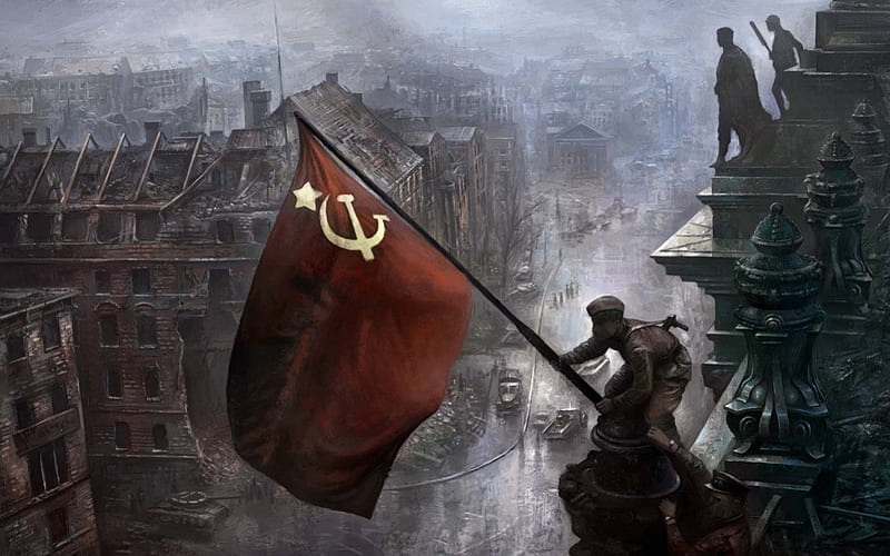 Red Flag Over Reichstag painting, painting, red, reichstag, ww2, HD wallpaper