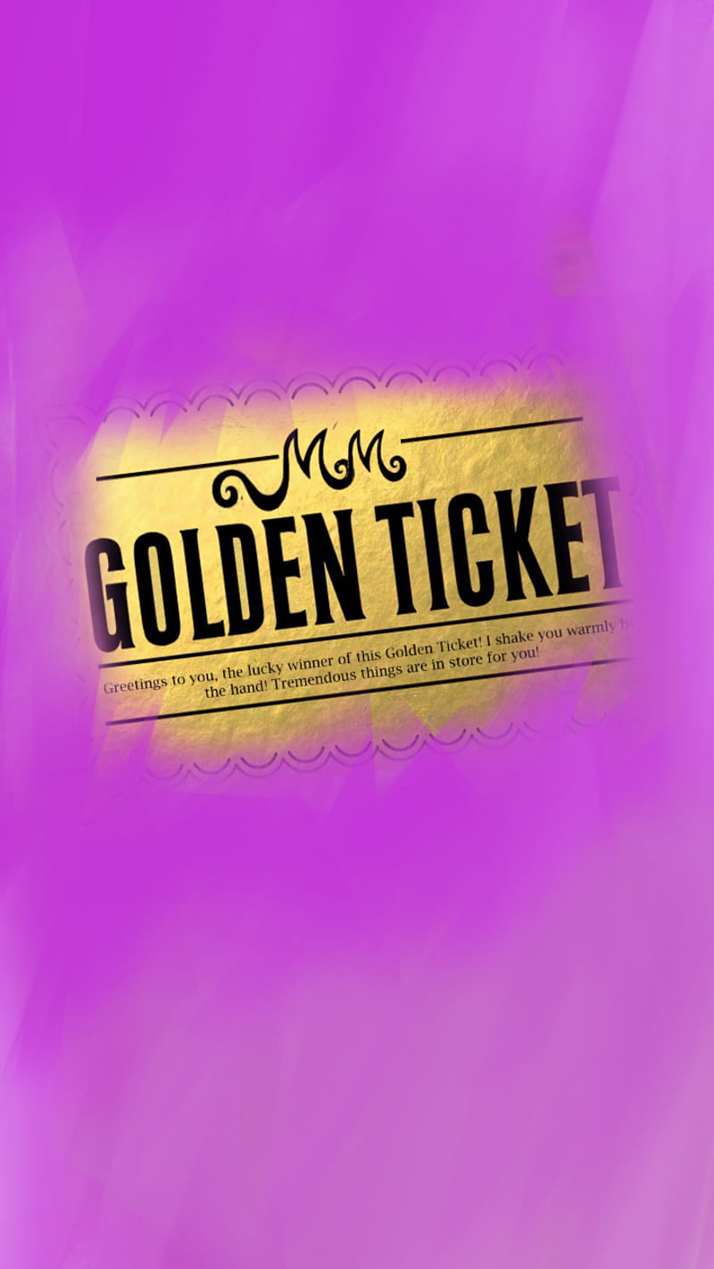 Golden Ticket, charlie, chocolate factory, gold, purple, willy wonka, HD phone wallpaper