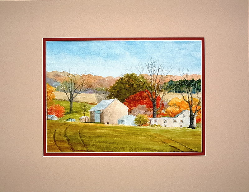 Just A Little Country Farm, farm, fall, house, fields, colour, trees, barn, HD wallpaper