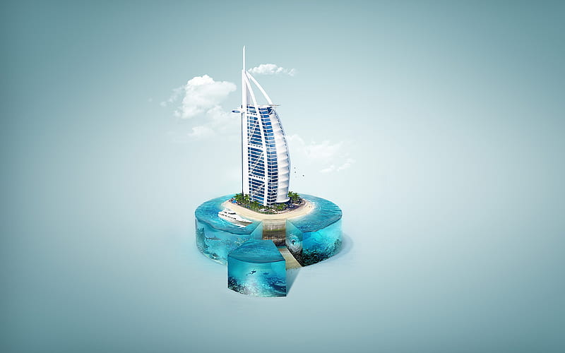 Burj Al Arab 3d art, Dubai, UAE, travel concepts, HD wallpaper