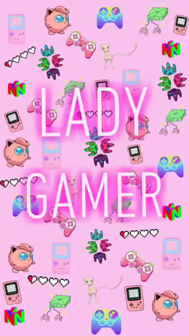 Lady Gamer, anime, cute, girl gamer, girly, kawaii, pink, video games, videogames, HD phone wallpaper