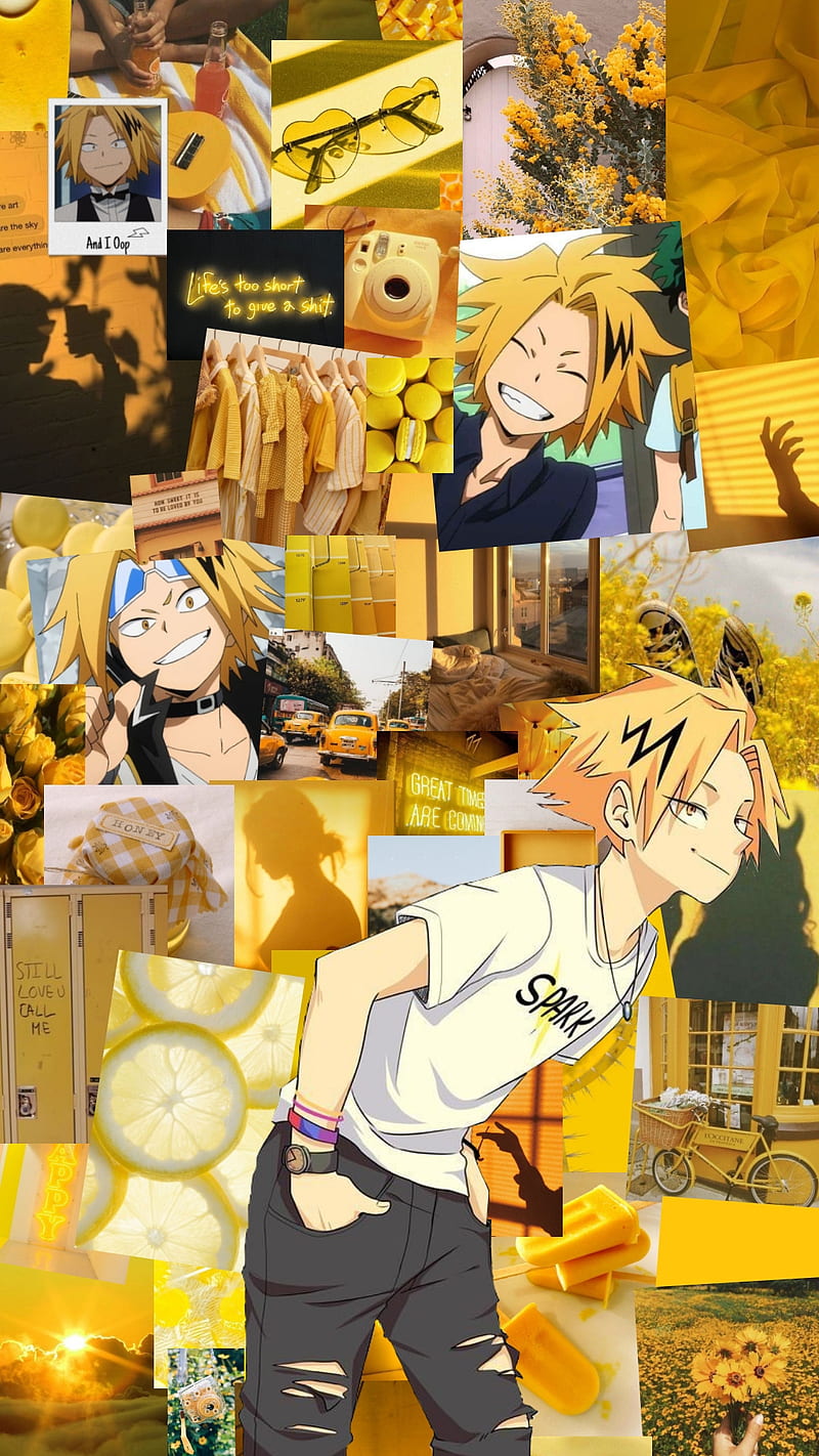 Denki Kaminari, mha, yellow, boku no hero akademia, bnha, yellow aesthetic, anime boy, anime, HD phone wallpaper