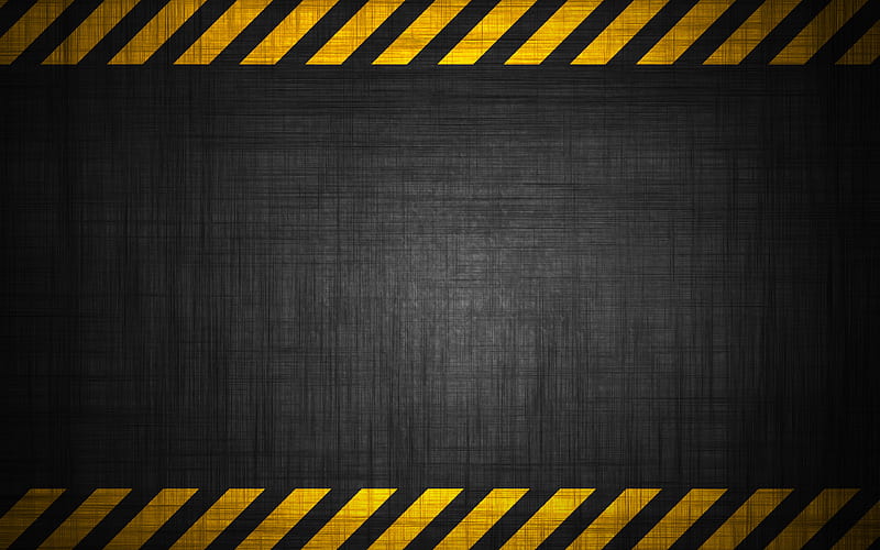 warning background caution strips, gray background, grunge, metal plate, yellow lines, warning tapes, HD wallpaper